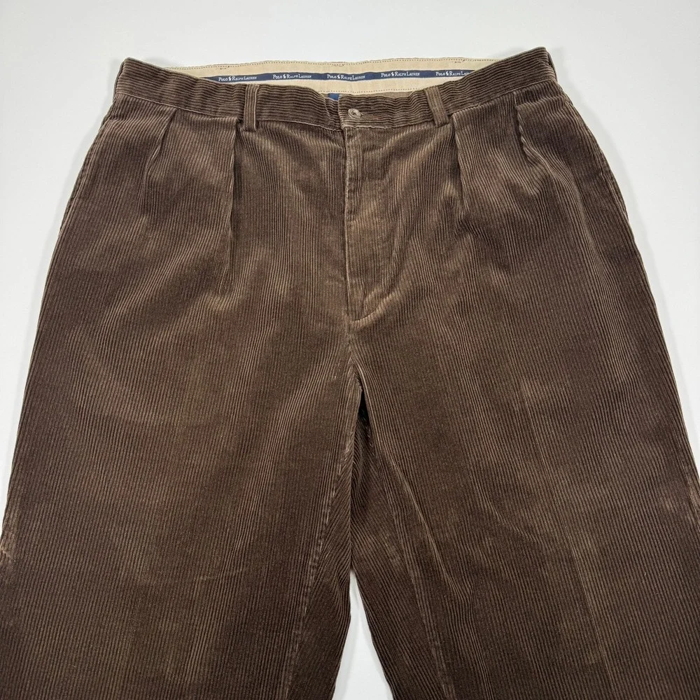 Polo Ralph Lauren Cords Corduroy Pants Mens 38x29.5 Brown Pleated Wide Wale 90s